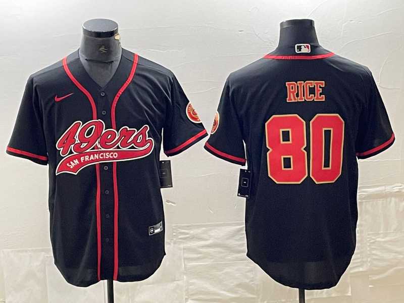 Mens San Francisco 49ers #80 Jerry Rice Black Red With Patch Cool Base Stitched Baseball Jersey